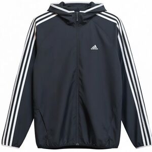 Adidas Black Hoodie with White Accents Zip Up Windbreaker Track Jacket Sz L